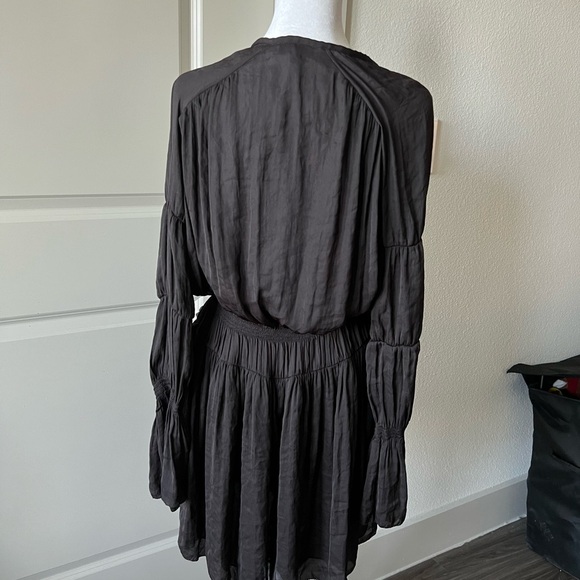 IRO Black Plunge Neck Bishop Sleeve Cocktail Dress - Picture 2 of 7